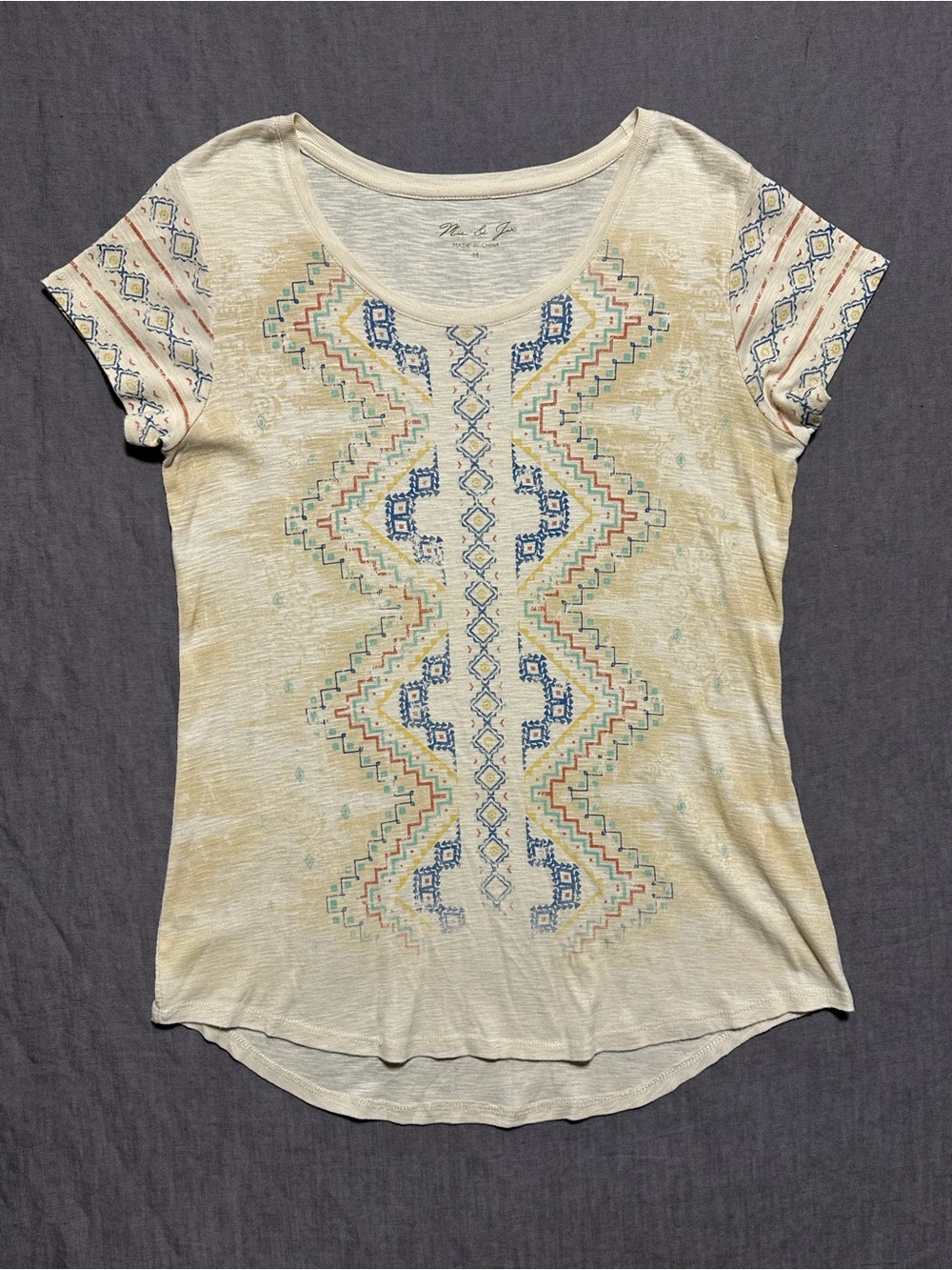 Mic & Zax Cream Aztec Embroidered Short Sleeve Tee